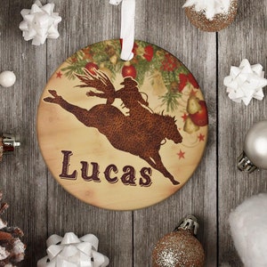 PERSONALIZED Bucking Horse Ornament, Custom Bronco Western Christmas Ornament, Rodeo Lover Christmas Gift, Cowboy Western Stocking Stuffer