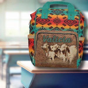 Sac à dos occidental personnalisé pour bovins brahmane, couverture de selle aztèque du sud-ouest, sac à langer design, cadeau occidental pour bébé, cartable percutant pour la rentrée