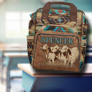 Sac à dos occidental personnalisé couverture de selle pour bovins brahmane, sac à langer occidental personnalisé - sac de récompense cadeau rodéo cowboy cowboy cowgirl