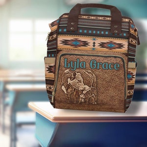 Sac à dos western Hereford personnalisé pour bovins, cartable pour la rentrée, couverture de selle et sac à langer western imprimé en cuir, cadeau de Noël western