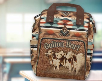 PERSONALIZED Brahman Sattel Decke Print Western Rucksack Windel Tasche, Schulrucksack, Western Babypartygeschenk, Western Weihnachten