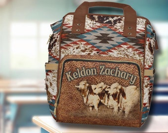 PERSONALIZED Western Rucksack Brahman Rinder Geschenk für Viehzüchter Cowgirl Farm Mom Windeltasche Cowboy Rucksack Cute Western Baby Geschenk Kuh Kalb