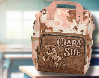 PERSONALIZED Hereford Cattle Girls Western Backpack, Girl Baby Western Diaper Bag, Rodeo Cowgirl Diaper Bag Western Baby Gift Ranch Mom Gift