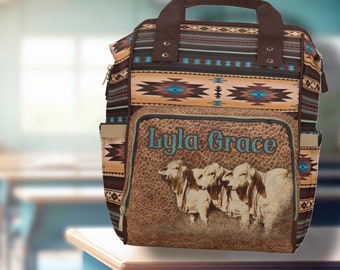 PERSONALIZED Brahman Cattle Western Rucksack, Schultasche, Satteldecke & Leder Print Western-Windeltasche, Western-Weihnachtsgeschenk