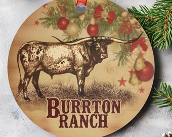 GEPERSONALISEERDE Texas LONGHORN stier western metalen kerstornament, aandenken ornament cadeau, veehouderij ornament, vee aangepast ornament