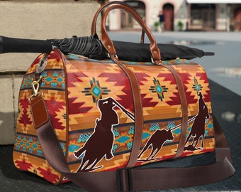 Waterproof Western Duffle Bag, Aztec Team Roping Rodeo Bag, Rodeo Awards Bag, Western Wedding Gift, Western Graduation Gift, Groomsmen Gifts