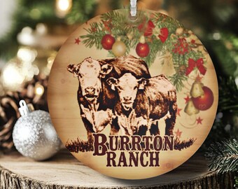 PERSONALIZED HEREFORD Cow Calf Western Metal Christmas Ornament, Keepsake Ornament Gift, Ranching Farming Ornament, Cattle Custom Ornament