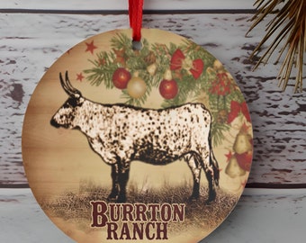 GEPERSONALISEERDE LONGHORN koe western metalen kerstornament, aandenken ornament cadeau, veehouderij ornament, vee aangepast ornament