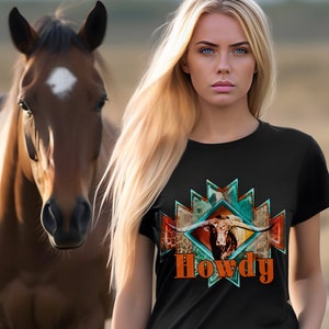 HOWDY tshirt great Birthday or Christmas gift shirt, western graphic tee, Cowgirl gift, Cowboy tee, Longhorn Aztec Western Gift tshirt