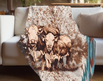 Hereford Cattle Plush Sherpa Blanket (Horizontal Print) Warm Couch Throw, Western Christmas Gift, Western Wedding Gift, Rustic Ranch Decor
