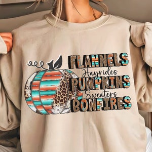 Western Pumpkin Fall SweatShirt, Fall Lovers Sweater, Cute Cowgirl Turquoise Serape Cheetah  Autumn Sweatshirt, Heavy Pull-Over Sizes S-5XL