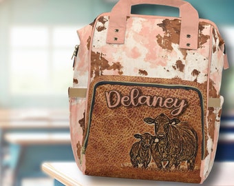 PERSONALIZED Angus Cattle Girls Western Backpack , Girl Baby Western Diaper Bag, Rodeo Cowgirl Diaper Bag, Western Baby Gift, Ranch Mom Gift