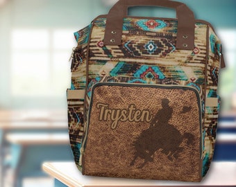 PERSONALIZED Back to School Western Backpack, Saddle Blanket Bronc Rider Cowboy Cowgirl Rodeo Book Bag, Awards Bag, Western Christmas Gift