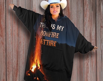 Giant OVERSIZED Blanket Hoodie, Bonfire Beach Camping Full Body Snuggle Bag Blanket, Wearable Pullover Hoodie Robe, Snuggly Warm Fleece