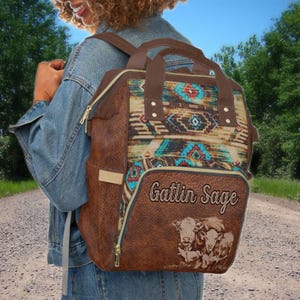 PERSONALIZED Hereford Cattle Design Saddle Blanket Western Backpack ...