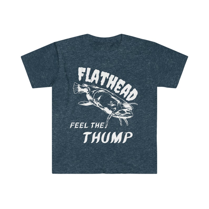 FLATHEAD Catfish T-shirt | Fishing Gift | Catfish Fishing | Reel Men Fish | River Rat Tshirt Heather Navy