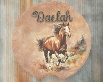 PERSONALIZED Running Horse Car Truck Cupholder Stone Coaster Set, Western Car Coaster Inserts, Horse Person Cowboy Cowgirl Stocking Stuffer