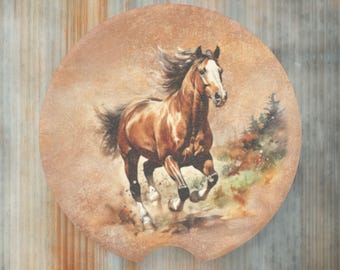 Running Horse Car Truck Cupholder Stone Coaster Set, Western Car Coaster Inserts, Horse Person Gift, Cowboy Cowgirl Western Stocking Stuffer