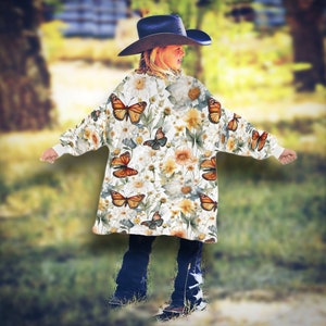 Kids GIANT Blanket Shirt, Fleece OVERSIZED Butterfly PullOver for Girls Youth Fashion Body Hood Shirt, Cute Christmas Gifts for Little Girls