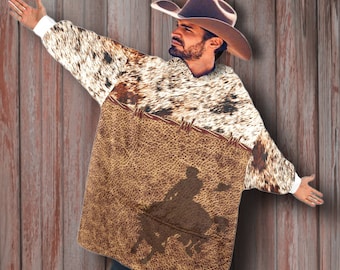 SUPER SOFT Giant Blanket Hoodie, Western Christmas Gift for Cowgirl and Cowboy, Oversized Fleece Blanket Robe, Sherpa Hood Snuggle Blanket