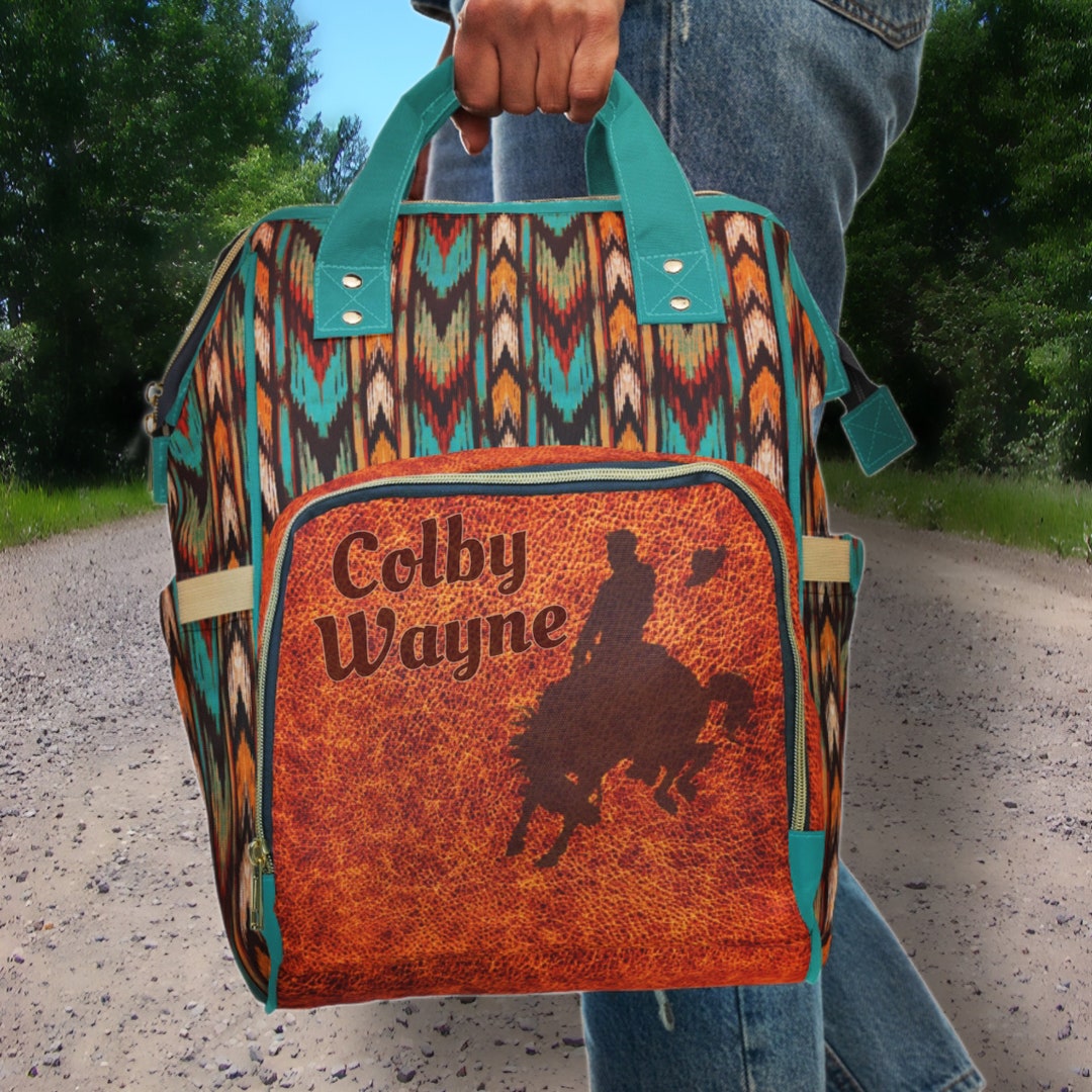 PERSONALIZED Western Backpack Western Diaper Bag Aztec Print & Bronc