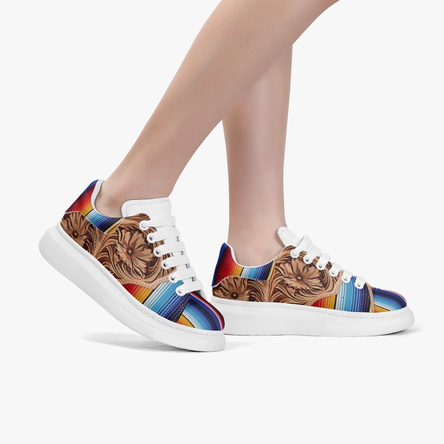 Western Cowboy Print Pattern Sneaker Shoes For Men Women