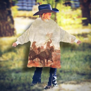 Kids Western OVERSIZED Blanket Shirt, Rodeo Plush PullOver for Kids, Youth GIANT Hooded Blanket, Full Body Shirt, Western Christmas Present