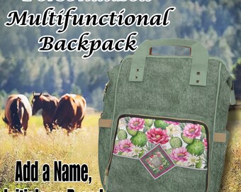 PERSONALIZED Cactus Design Western Backpack or Diaper Bag - Great Gift for Students, New Moms, Western Shower or Christmas Gifts