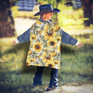 Kids OVERSIZED Hooded Blanket Denim Sunflower GIANT Youth Blanket PullOver Girls Western Blanket Hoodie, Cute Western Cowgirl Christmas Gift