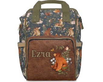 PERSONALIZED Woodland Animals Multifunctional Backpack Diaper Bag Unique Nature Lover Baby Gift, Cute Custom Baby Shower Gift 100% WASHABLE