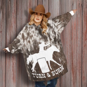 Giant Barrel Racer Blanket Hoodie, Western Christmas Gift for Cowgirl, Oversized Rodeo Fleece Blanket Robe, Sherpa Hooded SUPER SOFT Blanket