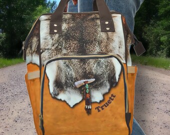 PERSONALIZED Western Backpack, Western Diaper Bag, Native Style Backpack, Customized Diaper Bag, Native Style Diaper Bag, Faux Deer Skin Bag