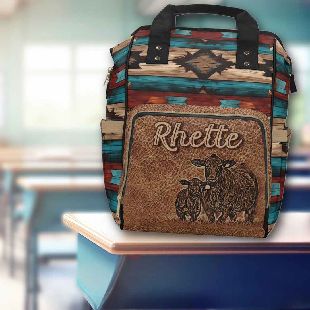 PERSONALIZED Western Top Handle Backpack With Angus Cow Calf Pair ...