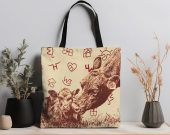 Western Canvas Tote Bag, Angus Cow Lovers Gift, Ranch Wife Farm Mom Weekender Bag, Mother's Day Gift for Cattle Mom Wife Sister Girlfriend