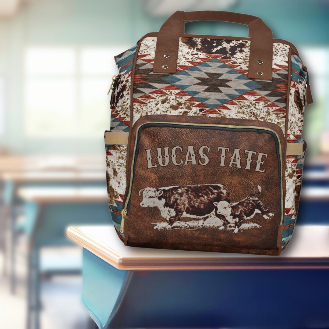 PERSONALIZED Western Backpack Horned Hereford Cattle Gift for Rancher ...