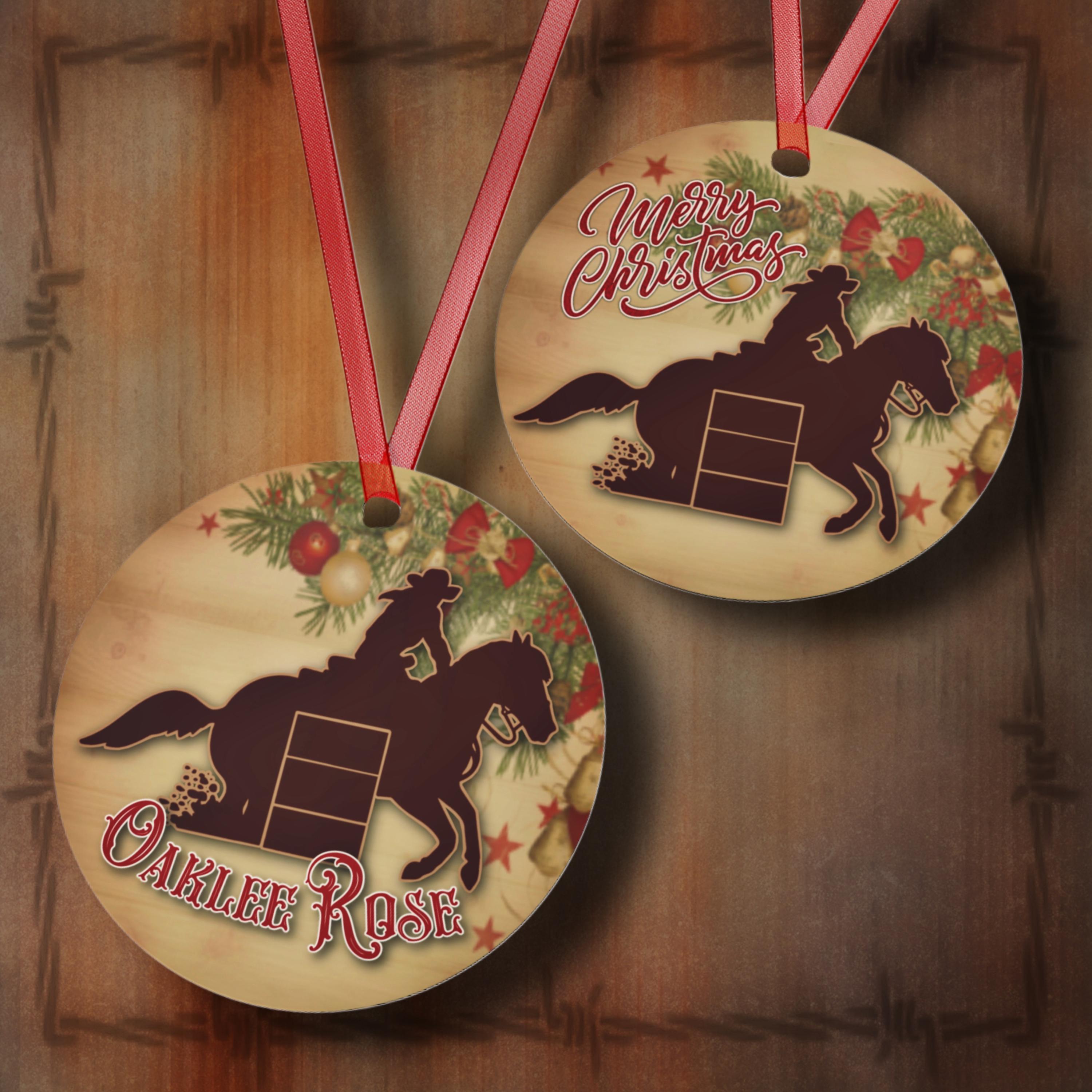 PERSONALIZED Barrel Racer Ornament, Rodeo Cowgirl Barrel Racing Custom ...