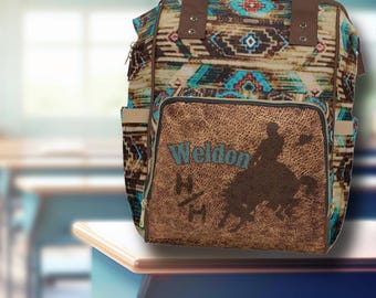 PERSONALIZED Saddle Blanket Bronc Rider Western Multifunctional Backpack, Diaper Bag - Back to School Cowboy Cowgirl Rodeo Gift Award Bag