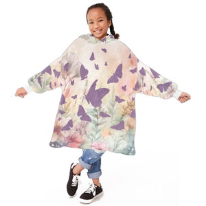 OVERSIZED Butterfly Blanket PullOver, Youth Full Body Sleeved Blanket, GIANT Mini Hooded Blanket, Western Flowers Christmas Gift for Cowgirl