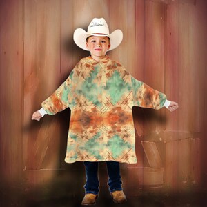 Kids Southwest OVERSIZED Hooded Blanket, GIANT Super Plush Full Body Blanket, Western Christmas Gift Set, Matching Family Fleece Body Shirt