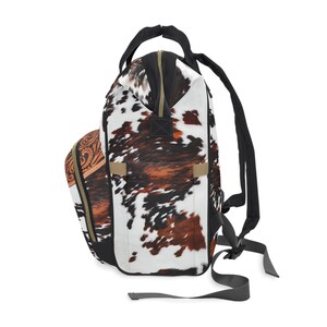 Personalized Western Backpack/Diaper Bag, DIGITALLY PRINTED Hair-on Cowhide & Carved Leather Design. Perfect Western Christmas or Baby Gift image 11