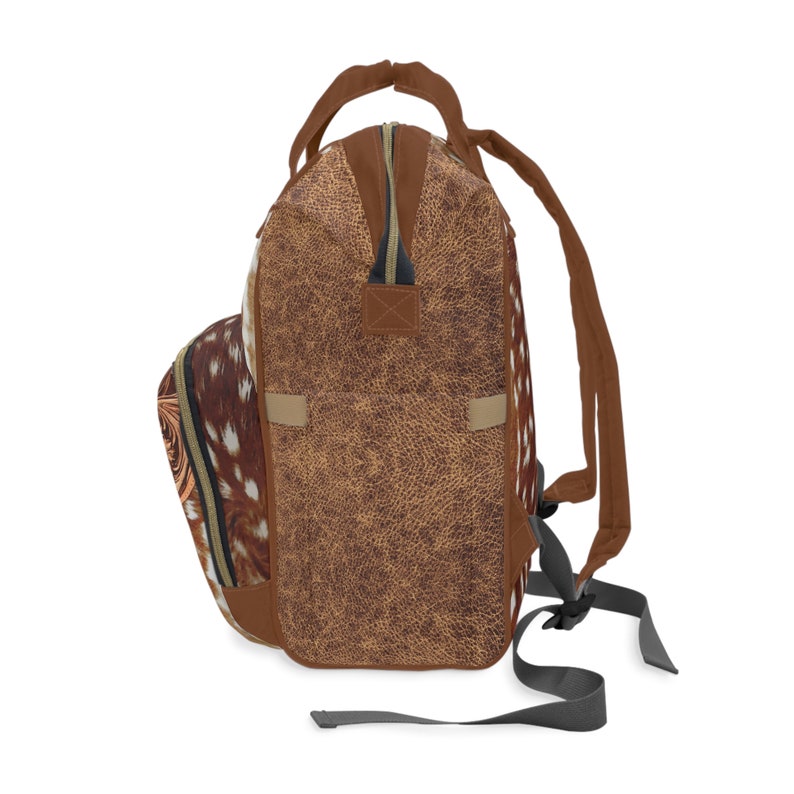 PERSONALIZED Back to School Western Backpack, Axis Deer Skin & Carved Leather Look in a PRINTED Design. Unique Western Christmas Gift image 6