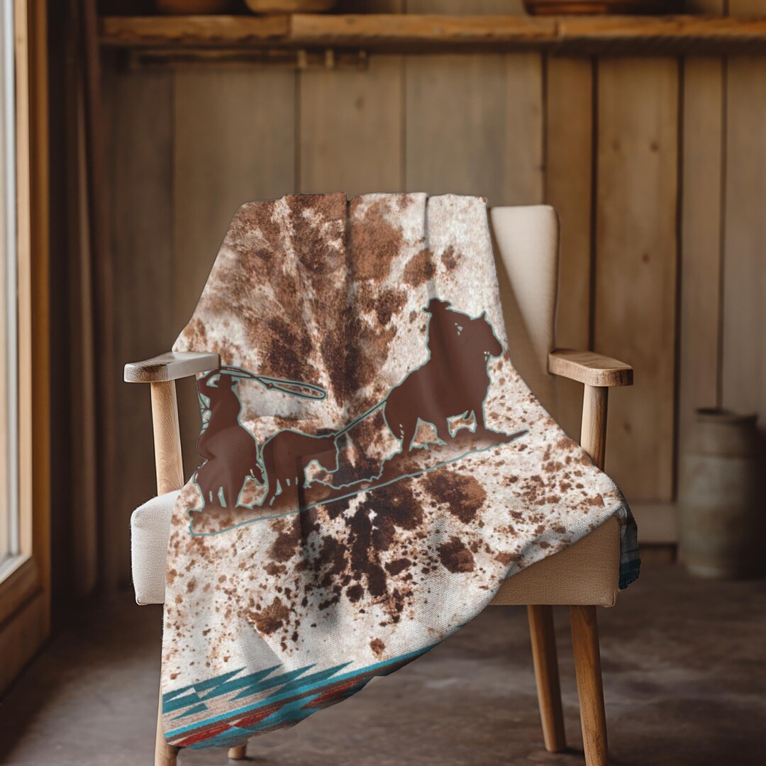 Team Ropers Plush Sherpa Blanket - THREE Sizes - Decorative Couch Throw ...