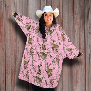 OVERSIZED GIANT Full Body Blanket Hoodie, Hunting Gift for Her, Pink Deer Camo Blanket Plush Fleece Robe, Christmas Gift For Hunting Girls