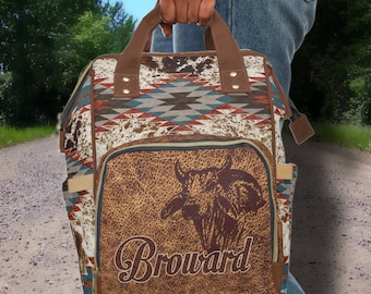 PERSONALIZED Western Backpack Diaper Bag Brahman Cattle Gift for Rancher Cowgirl Farm Mom Cowboy Backpack Baby Gift 100% DIGITALLY PRINTED