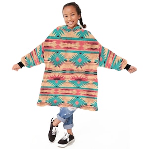 Kids GIANT OVERSIZED Aztec Print Full Body PullOver, Kids Wearable Hooded Blanket, Western Christmas Gift for Cowgirl, Cowboy Christmas Gift