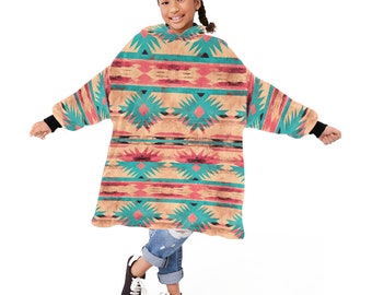 Kids GIANT OVERSIZED Aztec Print Full Body PullOver, Kids Wearable Hooded Blanket, Western Christmas Gift for Cowgirl, Cowboy Christmas Gift
