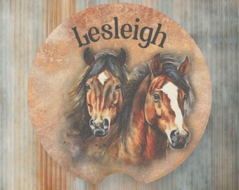 PERSONALIZED Horse Lovers Car Truck Cupholder Stone Coaster Set, Western Custom Car Coaster Inserts, Cute Cowgirl Western Stocking Stuffers
