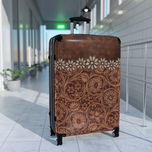 PERSONALIZED Western Suitcase  - S/M/L - TSA Approved  *The Tooled Leather & Concho Design Is A 100% Digitally Printed* Western Christmas