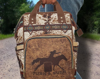 PERSONALIZED Western Backpack Barrel Racer Gift for Rodeo Cowgirl Rodeo Mom Backpack Cute Western Diaper Bag Baby Gift - DIGITALLY PRINTED