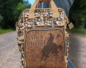 PERSONALIZED Western Backpack Western Diaper Bag Retro Vintage Vibe Cute Western Baby Gift, Western Christmas Present, Cowboy Baby Gift